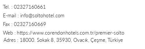 Premier Solto Hotel By Corendon telefon numaralar, faks, e-mail, posta adresi ve iletiim bilgileri